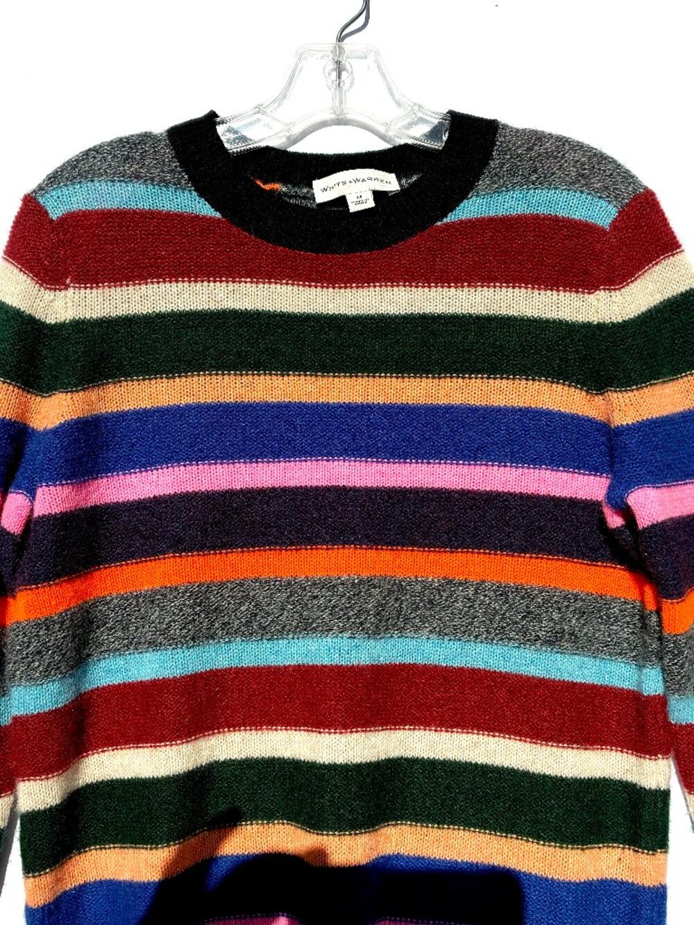 Women’s White + Warren Multicolor Striped Cashmere Crew Sweater, Medium